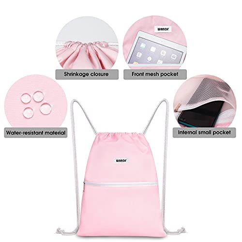 Image of WANDF Drawstring Backpack, Gym Sackpack for Sports (Light Pink) | Water-Resistant, Shopping, Yoga, Travel, Beach, Daily Carry