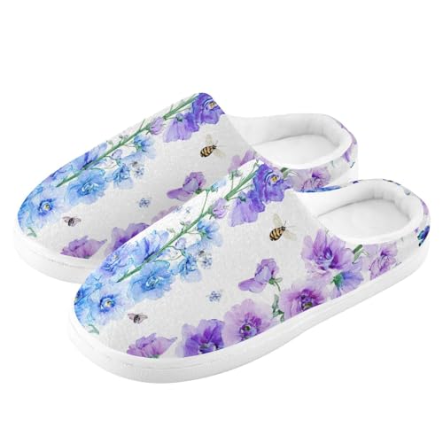 JUNZAN Sweet Delphinium White Mens House Cotton Slipper Non Skid Memory Foam House Shoes for Hotel Birthday Presents 6-74