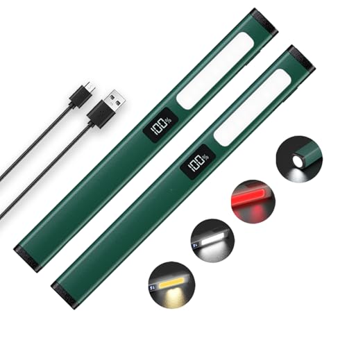 Lot de 2 lampes de poche LED rechargeables, avec COB lumineuses, petite lampe de poche pour la maison, la voiture, les urgences, lampe de poche avec charge USB-C, 6 modes d'éclairage, écran LCD (vert)