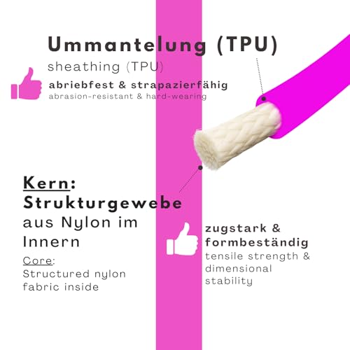 5m Schleppleine Hunde, Wasserfeste Hundeleine Rundleine ohne Schlaufe, Sichere Freilauf-Trainingsleine pink, bis 35kg