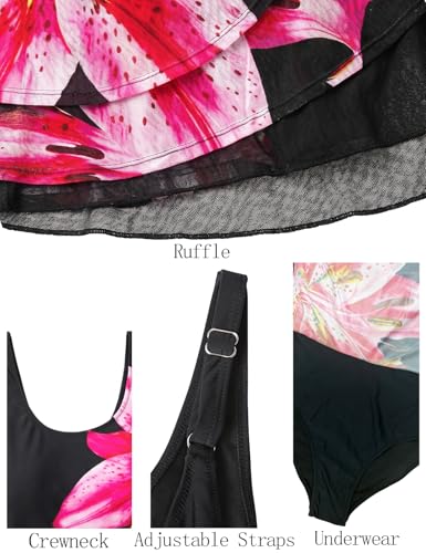 Image of VIMPUNEC Women One Piece Swim Dress Swimsuit Tummy Control Modest Swim Skirt Bathing Suit