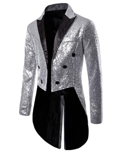 ORBITRAY Men Sequin Tuxedo Blazer Long Tail Jacket Men Nightclub Prom Suit Jacket Singers Stage