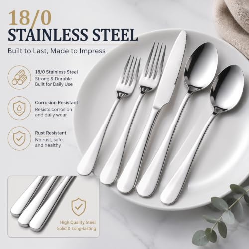 48-Piece Silverware Set with Steak Knives for 8, Forks Spoons Flatware Set by GPY - Used condition - Image 4