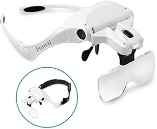 Fancii LED Illuminated Hands Free Head Magnifier Visor - 1X to 3.5X Zoom with 5 Detachable Lenses - Head Mounted Lighted Magnifying Glasses for Reading, Jewellery Loupe, Watch and Electronic Repair
