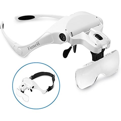 Fancii LED Illuminated Hands Free Head Magnifier Visor - 1X to 3.5X Zoom with 5 Detachable Lenses - Head Mounted Lighted Magnifying Glasses for Reading, Jewellery Loupe, Watch and Electronic Repair Cover