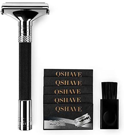 QSHAVE Parthenon Razor V2.0, 9 Degrees Adjustable Double Edge Safety Razor (Black)