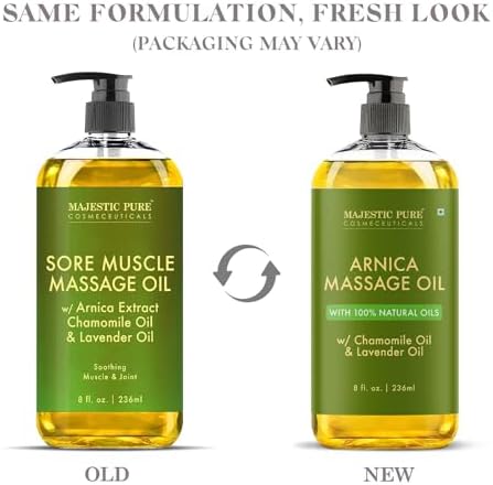 MAJESTIC PURE Arnica Massage Oil for Massage Therapy - with Lavender and Chamomile Essential Oils - Multipurpose Instant Absorption Full Body Massage - 8 fl. oz - 1
