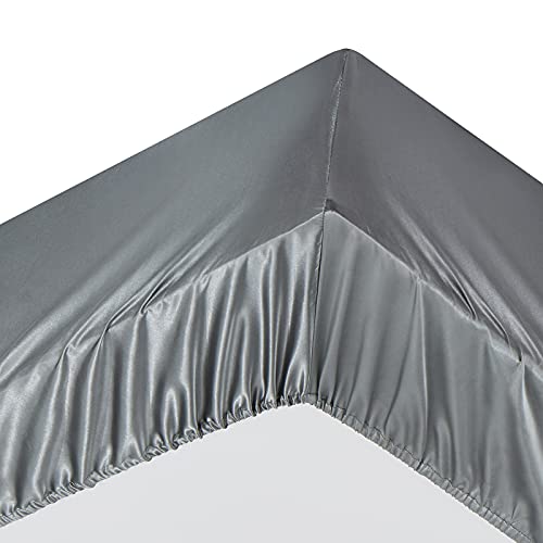 Image of Ersmak 7 Pieces Satin Sheets Set Queen Size, Luxury Silky Grey Satin Bed Sheets Set with 1 Deep Pocket Fitted Sheet, 1 Soft Flat Sheet, 4 Queen Pillowcases and 1 Body Pillowcase