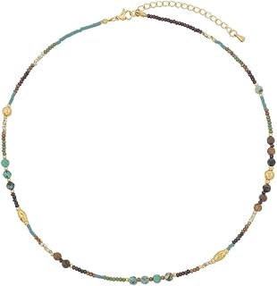 Pierced Owl Gold Plated Stainless Steel Natural Stone Beaded Necklace