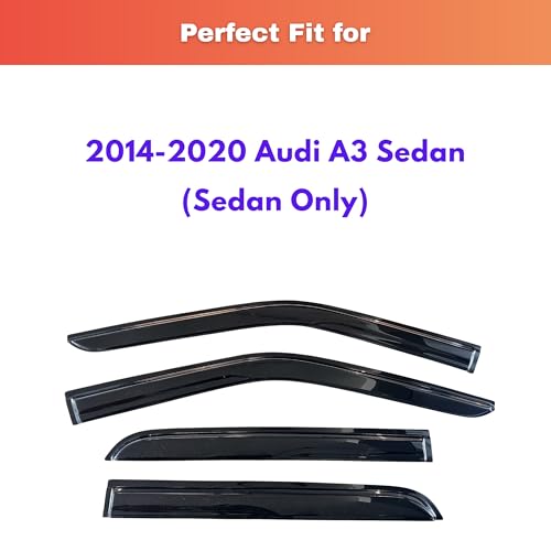 Image of KPY Rain Guards Fit for 2014-2020 Audi A3 Sedan, Out-Channel Window Visors Vent Wind Deflectors 4PC, Car Accessories for 14-20 Audi A3 (Sedan Only)