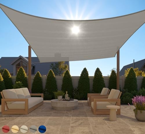 GORILLA GRIP Heavy Duty Sun Shade, UV Protection Fade Tear and Rust Resistant Rectangle Sunshade Canopy, Curved Edges Blocks Sunlight, Breathable Sail, Outdoor Patio, Lawn Garden 12x12 FT Gray