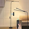 Rtrevlo LED Floor Lamp with Remote, 24W 2400LM Dimmable Standing Light with Double Heads and Adjustable Gooseneck, Modern Tall Lamp for Bedroom, Office, Living Room, Eyelash Extensions & Crafting