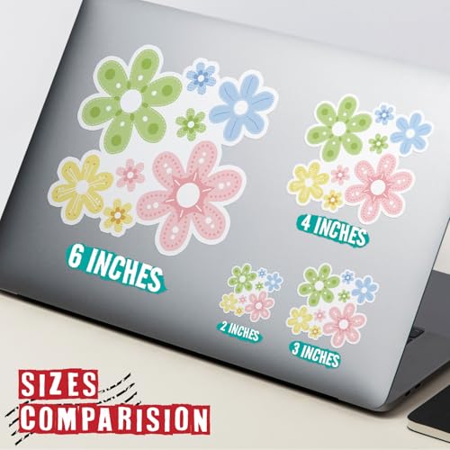 Image of Groovy Daisy Flower (Set of 3) Waterproof Vinyl Die-Cut Sticker 2 inch x 2.1 inch for Laptop Water Bottle Tumbler Phone Case Car Skateboard Wall Bumper Cute Retro Teens Adults Aesthetic Indoor Outdoor Adults