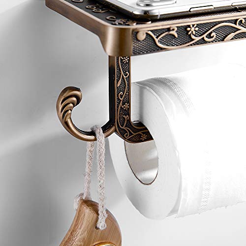 Delysia King Toilet Paper Holder Stand With Phone Shelf,Anti-Rust Aluminum Tissue Roll Dispenser Storage Wall Mounted (Antique Brass) #TOP1