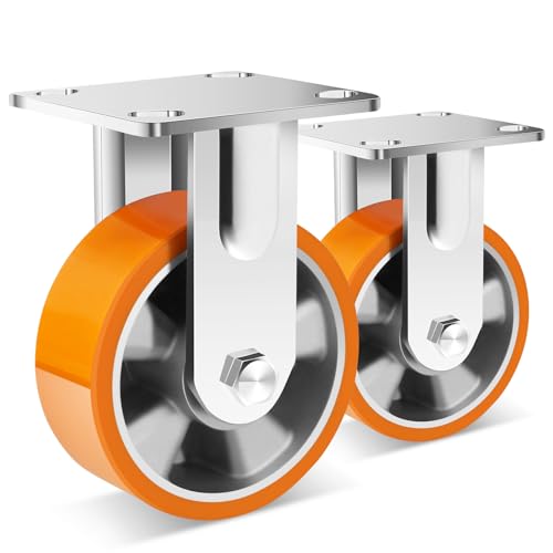 W B D WEIBIDA 125mm Roulette Charge Lourde fixe, Jusqu'à 450KG par unité, Roulettes fixe à Noyau d'Aluminium, Roulettes en Polyuréthane Durable et Solides...