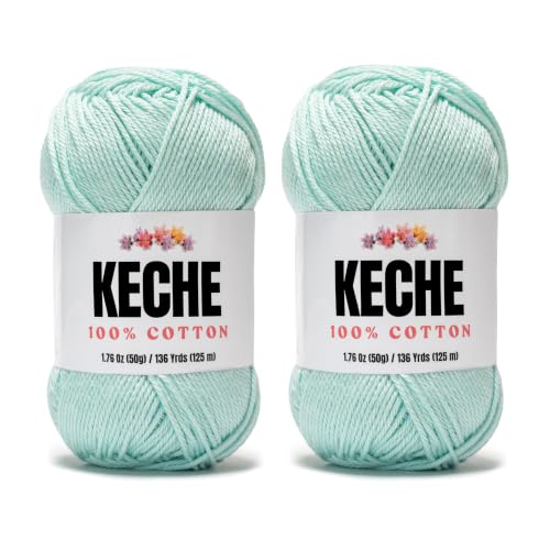 Image of Cotton Yarn - 100% Cotton Yarn for Crocheting and Knitting, Mercerized Cotton Amigurumi Yarn Fine-Sport 2 1.76 oz (50g) / 136 Yrds (125 m) 2 Skeins - Mint Green