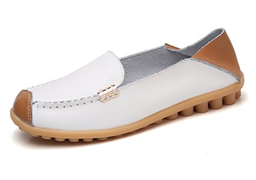 Venuscelia Women's Walking On Clouds Flat Loafer(9 M Us,white/patches)