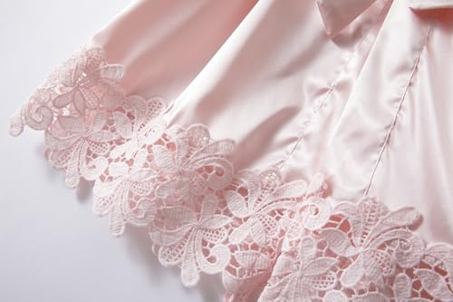 Image of Crystal Dew 2 Pcs Mother of the Bride Groom Robe with Lace Trim Embroidery Bridal Satin Kimono Robes for Wedding Day