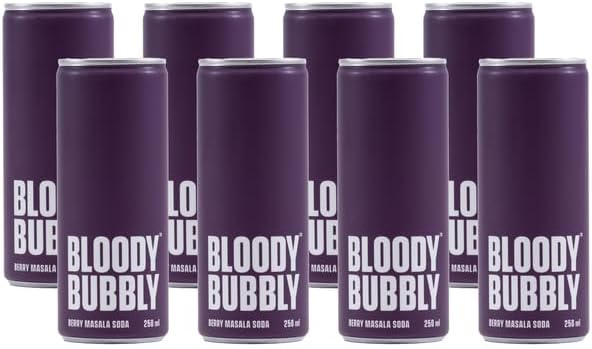 BLOODY BUBBLY BERRY MASALA SODA | Naturally Flavoured Soda | 44 Cal Per Can | No Added Artificial Flavours, Colours & Preservatives (250ml Each_Pack of 8)