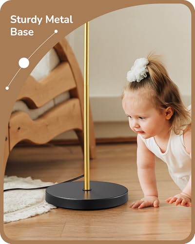 Image of EDISHINE Black Gold Modern Floor Lamps for Living Room, Arc Standing Lamp | Bulb Included, 3 Color Temperatures, Flexible Lampshade, Foot Switch, Weighted Base, Tall Light for Office, Bedroom