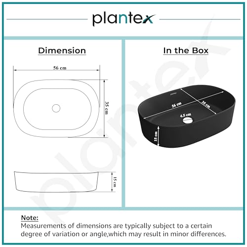 Image of Plantex Ceramic Wash Basin for Bathroom /Oval Table Top Basin /Countertop Vessel Sink for Home /Hotel - (Charcoal Black- 22 x 14 x 6 inch)