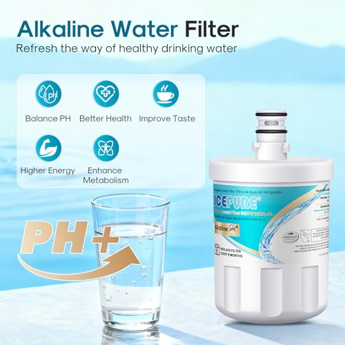 Image of ICEPURE Alkaline 5231JA2002A Refrigerator Water Filter, 3 PACK | Enhances PH, Replacement for LG LT500P, ADQ72910901, GEN11042FR-08, Kenmore 9890, ADQ72910907, LFX25973S, LFX25974ST, 46-9890