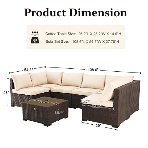 Natural Expressions 7 Piece Outdoor Patio Furniture Sets,All-Weather Wicker Sectional Sofa Patio Furniture Conversation Set,Tempered Glass Table & Washable Cushions For Backyard,Porch,Garden,Balcony… #TOP2