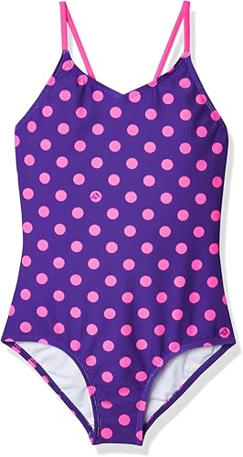Kanu Surf Girls' Daisy Beach Sport 1-Piece Swimsuit, Suzie Purple Dot, 14