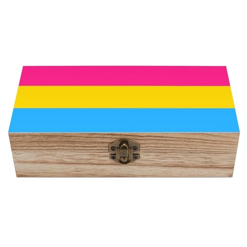WAFICAC Caja de madera con tapa abatible, diseño de bandera del orgullo LGBT pansexual, gay y lesbiana, ideal para guardar joyas, manualidades y fotos.