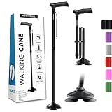 HONEYBULL Walking Cane for Men & Women Foldable, Adjustable, Heavy Duty, Free Standing, All Terrain, Collapsible Walking Sticks for Seniors & Adults (Black)