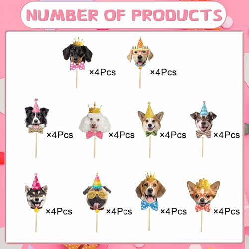 Wxiben WXI101518 Dog Birthday Party Decorations - 40Pcs Dog Cupcake Toppers Cute Dogs Face Cake Toppers Dog Party Decor Pet Theme Birthday Party Decorations Supplies Puppy Party Cake Topper Decorations thumb #2