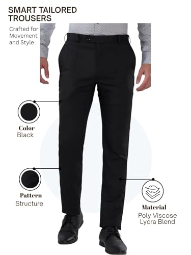 Image of Raymond Men Slim Fit Structure Pattern Polyester Blend Flat Front Formal Trouser