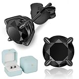 KRKC Black Moissanite Earrings for Men, 2ct Hypoallergenic Lab Created Diamond Stud Earrings, 6-Prong Star, 925 Sterling Silver, Push Back, D Color VVS1, Christmas Anniversary Birthday Gifts for Him