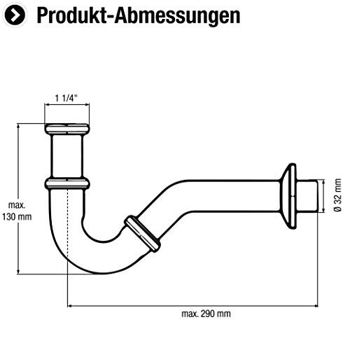 Cornat Röhren-Geruchsverschluss für Bidets - 1 1/4 Zoll x 32 mm - Metall verchromt - Pflegeleicht & korrosionsbeständig / Röhrensiphon / Ablaufverbindung / T317503