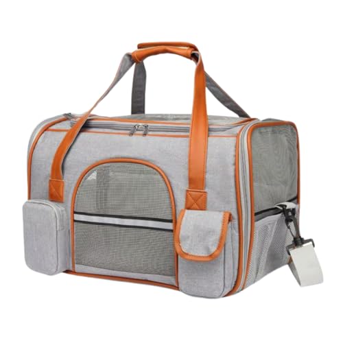Bolsa De Transporte Viagem Avião Aérea Pet Luxo Em Couro 44x29x26cm Para Cães Gatos (Cinza Claro)