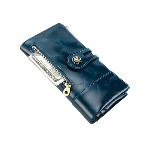 Image of Women's RFID Blocking Wallet Soft Leather Clutch Money Ladies Purse Slim Card Holder Organizer Zip Pocket (3013-Blue)