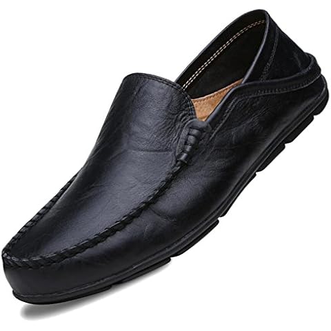 Otamise Men's Premium Genuine Leather Casual Slip on Loafers Breathable Driving Shoes Fashion Slipper Black US 7 Cover