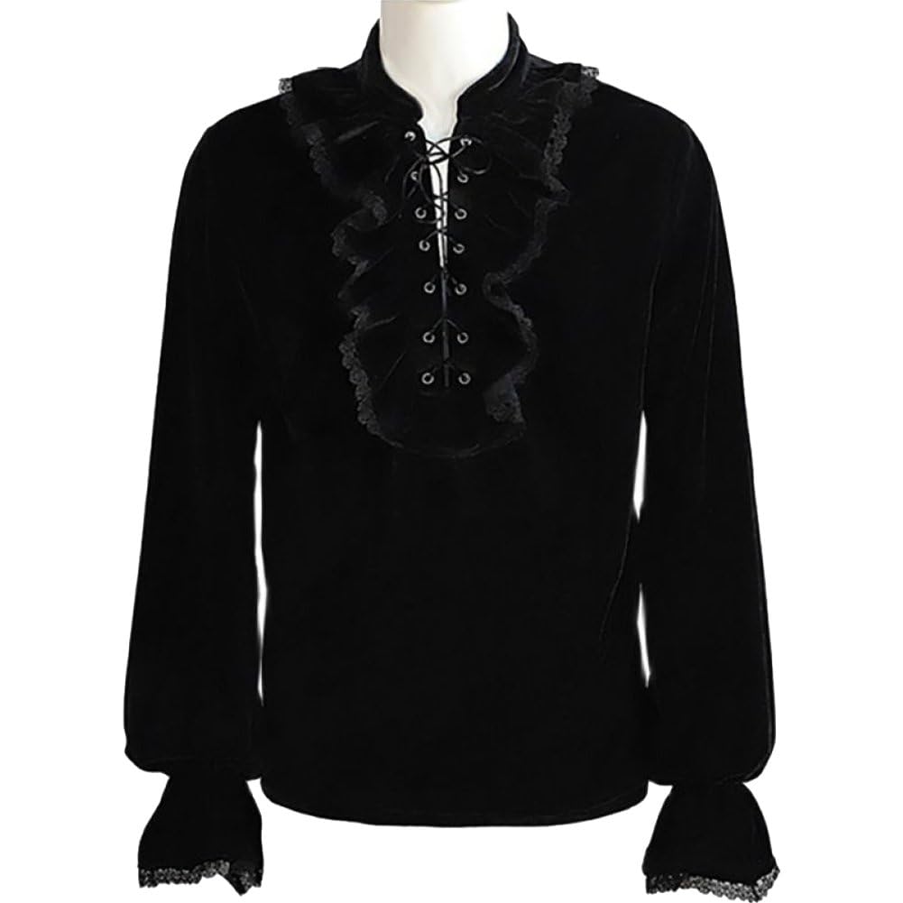Style steampunk affirmé avec cette chemise à volants et col lacé rétro