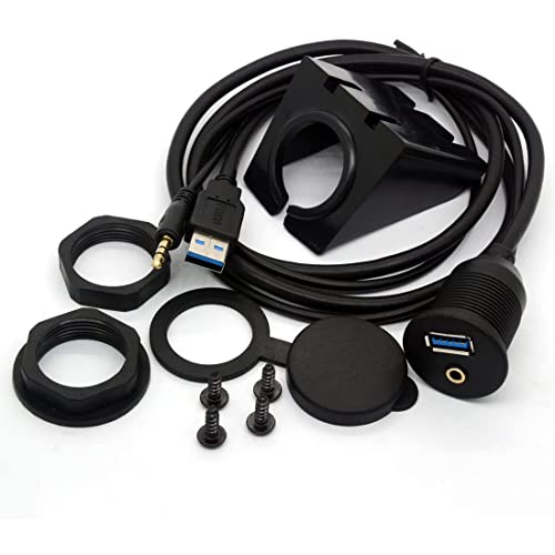 USB 3.0 Câble de montage encastré - USB 3.0 et 3.5mm Support de montage auxiliaire, flush, Dash, câble de montage sur panneau 1/8 AUX pour vélo de voiture Bateau moto radio stéréo Android Wince GPS Cover