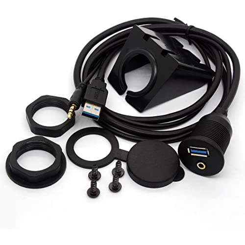 USB 3.0 Flush Mount Kabel - USB 3.0 und 3.5mm Aux Verlängerung Mount, Flush, Dash, Panel Mount Kabel 1/8 AUX für Auto Bike Boot Motorrad Radio Stereo Android Wince GPS (1M USB 3.0 - AUX 3,5mm)