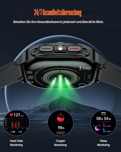Smartwatch Herren, 1.48\ AMOLED Smart Watch Herren mit Anrufe tätigen/Empfangen, 115+Sportmodi Fitnessuhr mit Herzfrequenz/Schrittzähler/Schlafmonitor, IP68 Wasserdicht Sportuhr, Geschenk für Ihn