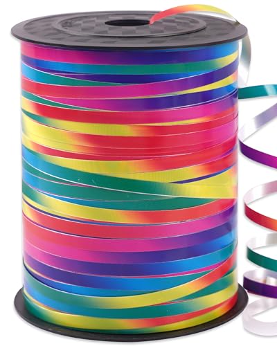 Image of PartyWoo Rainbow Ribbon, 500 Yard Curling Ribbon for Crafts, Iridescent Color Wrapping & Gift exchanging, Crimped String, Holographic Balloon Tassel, Florist Flower Roll