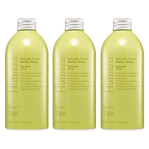 Hey Humans Banana Aloe Moisturizing Body Wash with Natural Ingredients & Jojoba Oil | Clean, Vegan, Sulfate Free Bath & Body Wash for Women & Men | Recyclable Bottle, 14 fl. oz. - Pack of 3 Cover