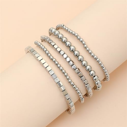 CSIYANJRY99 Silver Beaded Bracelets for Women Gold Stackable Stretch Bead Bracelet Set Beads Bracelet Stack Pack Hand Jewelry3