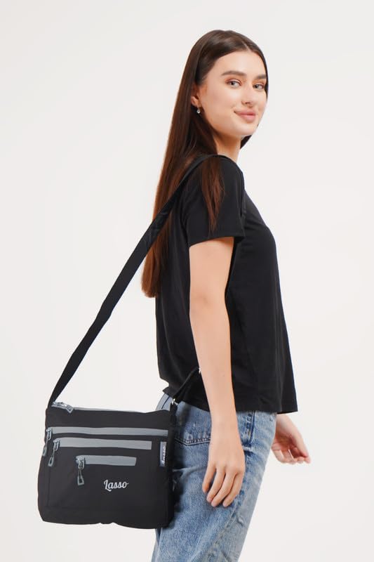 Image of Lasso Stylish Multi-Pocket Crossbody Waterproof Sling Bag For Women with Adjustable Strap | Stylish Ladies one side bag and purse for women & girls | 5 L Capacity & 5 Multiple Pockets with Zip