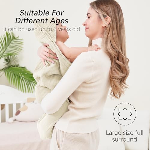 Image of SWEET DOLPHIN Muslin Hooded Baby Bath Towels - 2 Pack 100% Cotton Towel for Babies, Infants, Toddlers - 32x32Inch - Highly Absorbent and Newborn Essential, Ivory and Brown