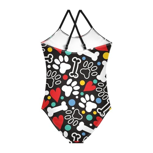 Paw Bones Hearts Girls Swimsuit One Piece Bathing Suit for Baby Girls' Swimwear 3-10T2