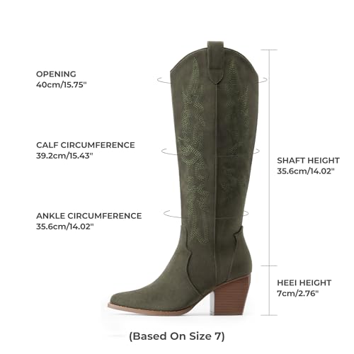 Image of DREAM PAIRS Womens Cowboy Boots Wide Calf Comfortable Pull On Zipper Chunky Heel Pointed Toe Embroidered Western Cowgirl Knee High Boots Ladies Retro Tall Boot