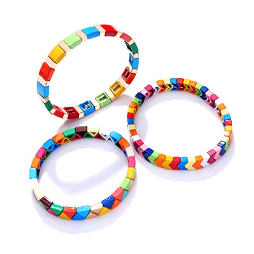 LOVETILE 5Pieces Colorful Tile Beaded Bracelets Enamel Block Strand Stretch Bracelets Bangle for Women Girls Birthday - Image 6