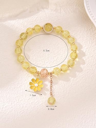 Image of El Regalo 1 PC Dailsy Flower Sparkly Crystal Beads Tassel Bracelet for Girls /Teens /Women- Cute Crackle Beads Daisy Flower Stretch Bracelet